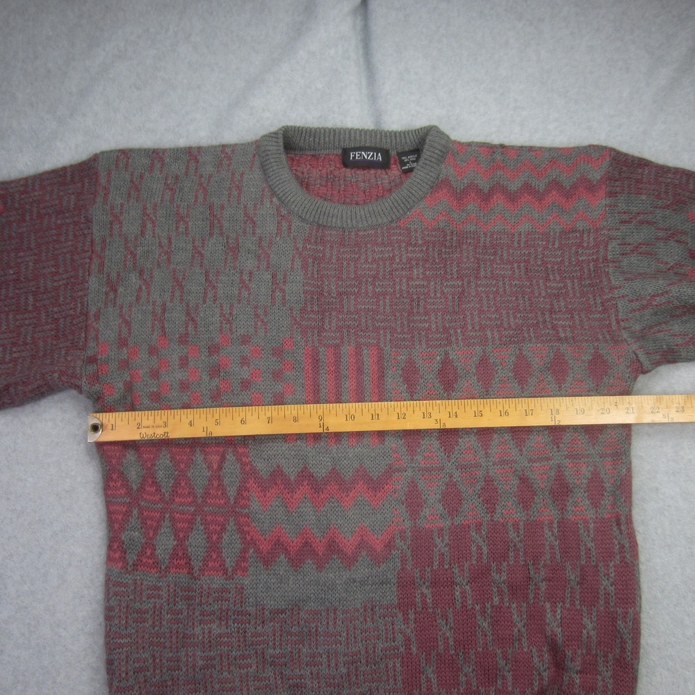 Vtg FENZIA Sweater Mens Large Geometric Wool Blend Long Sleeve Knit Grandpa - Picture 10 of 13